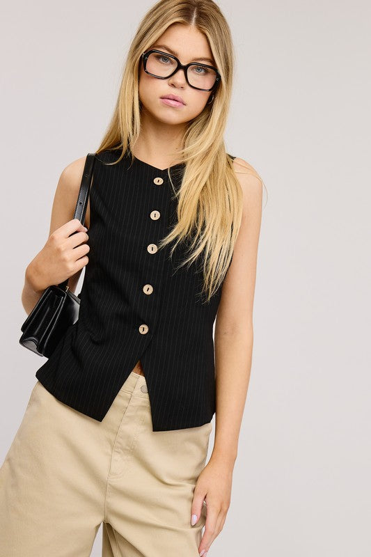 Leigh Pinstripe Button Vest