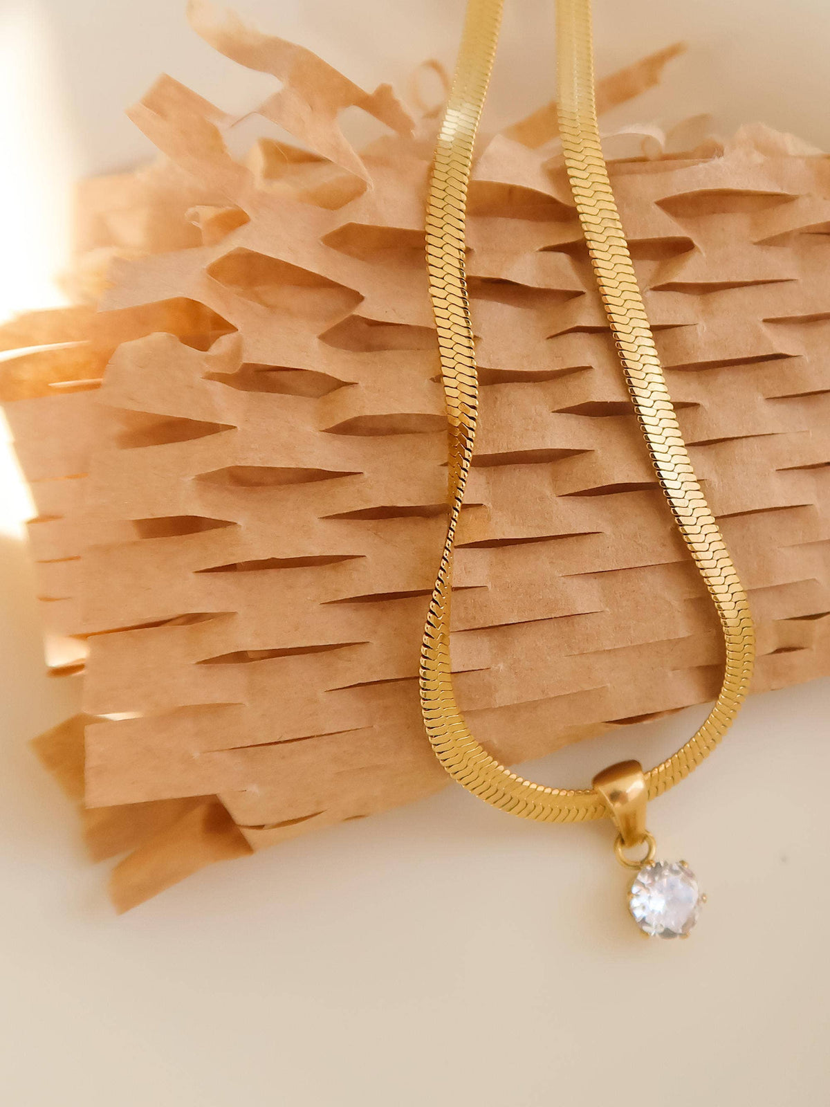 Flânerie by MAIQ Blanc 18K Gold Non-Tarnish CZ Snake Chain Necklace
