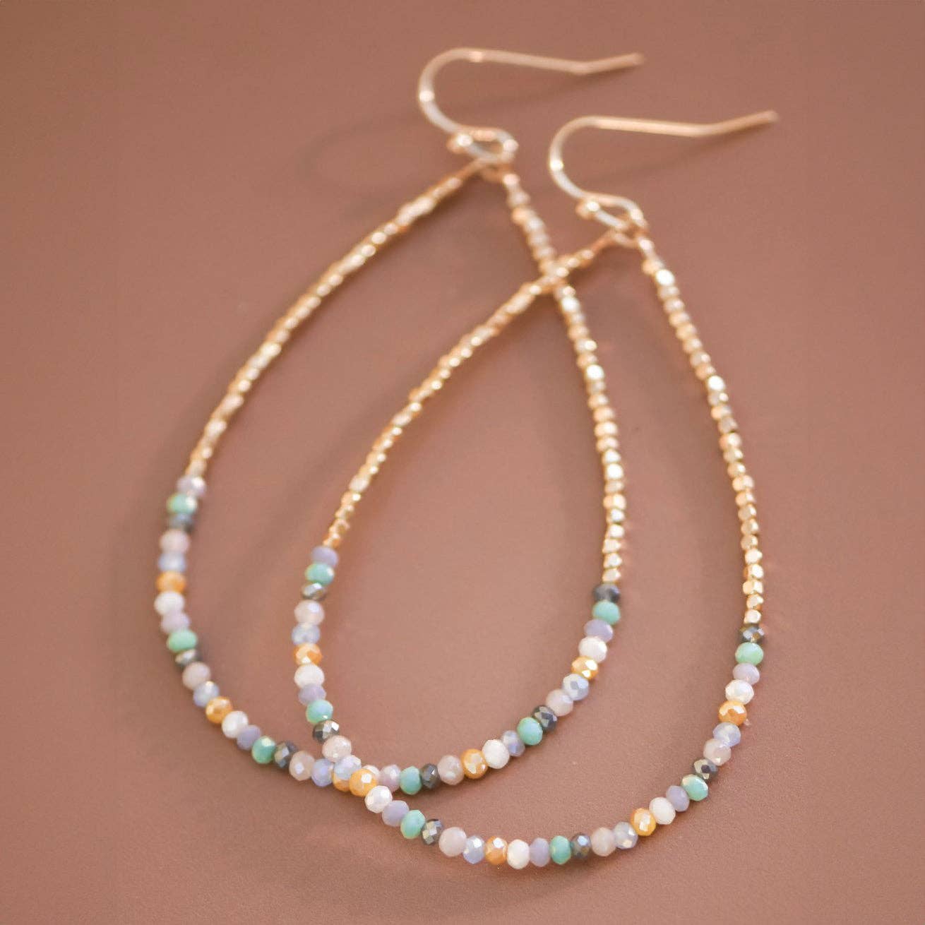 Avetta Teardrop Wire Beaded Earrings with Glass Crystals