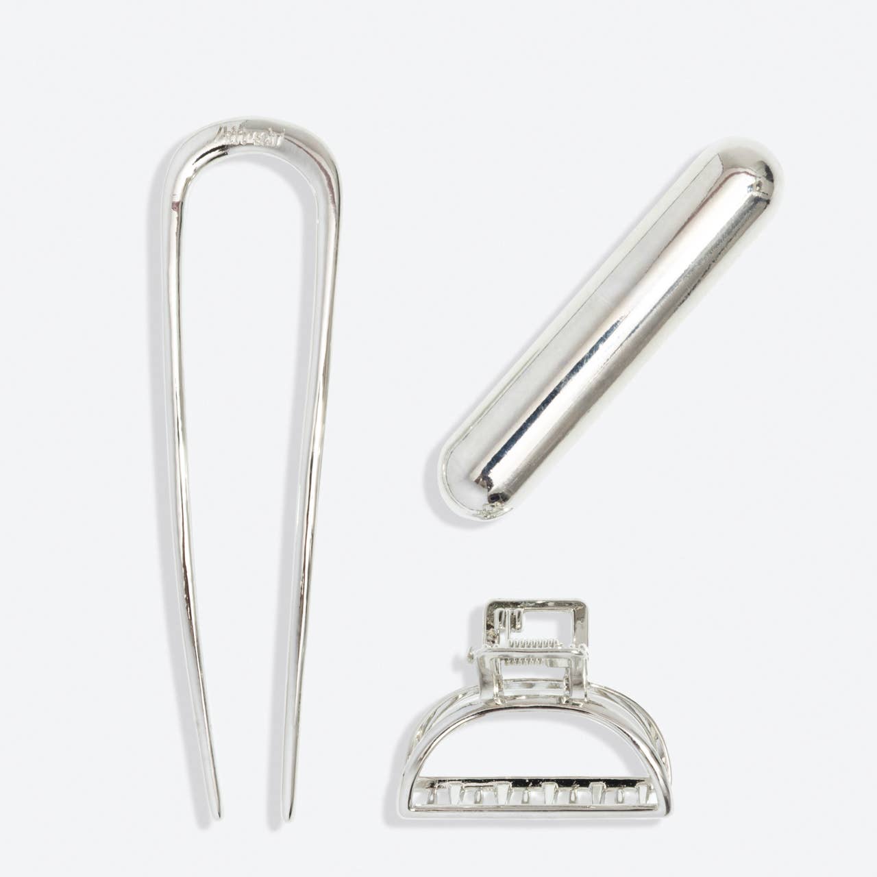 KITSCH Mini Metal French Hair Pin & Clips 3pc Set - Silver