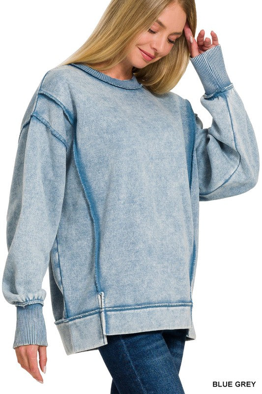 Jori Hi Low Blue Grey Pullover Fleece Top