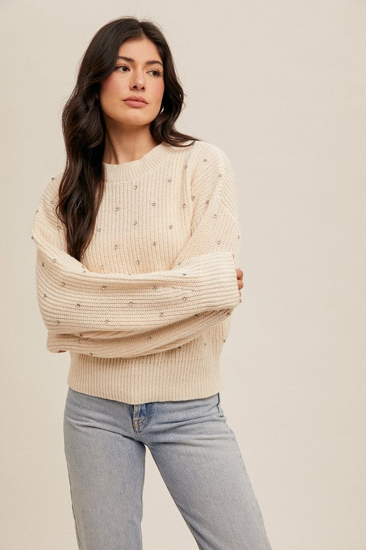 Garrett Ecru Rhinestone Sweater