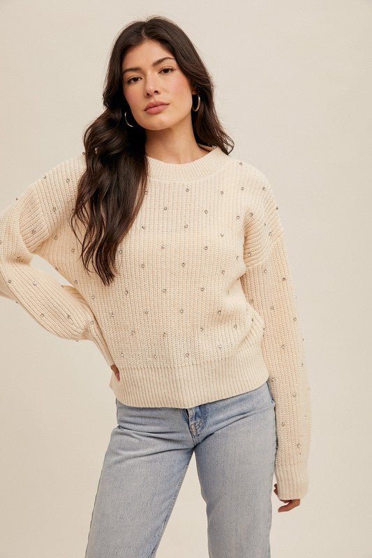 Garrett Ecru Rhinestone Sweater