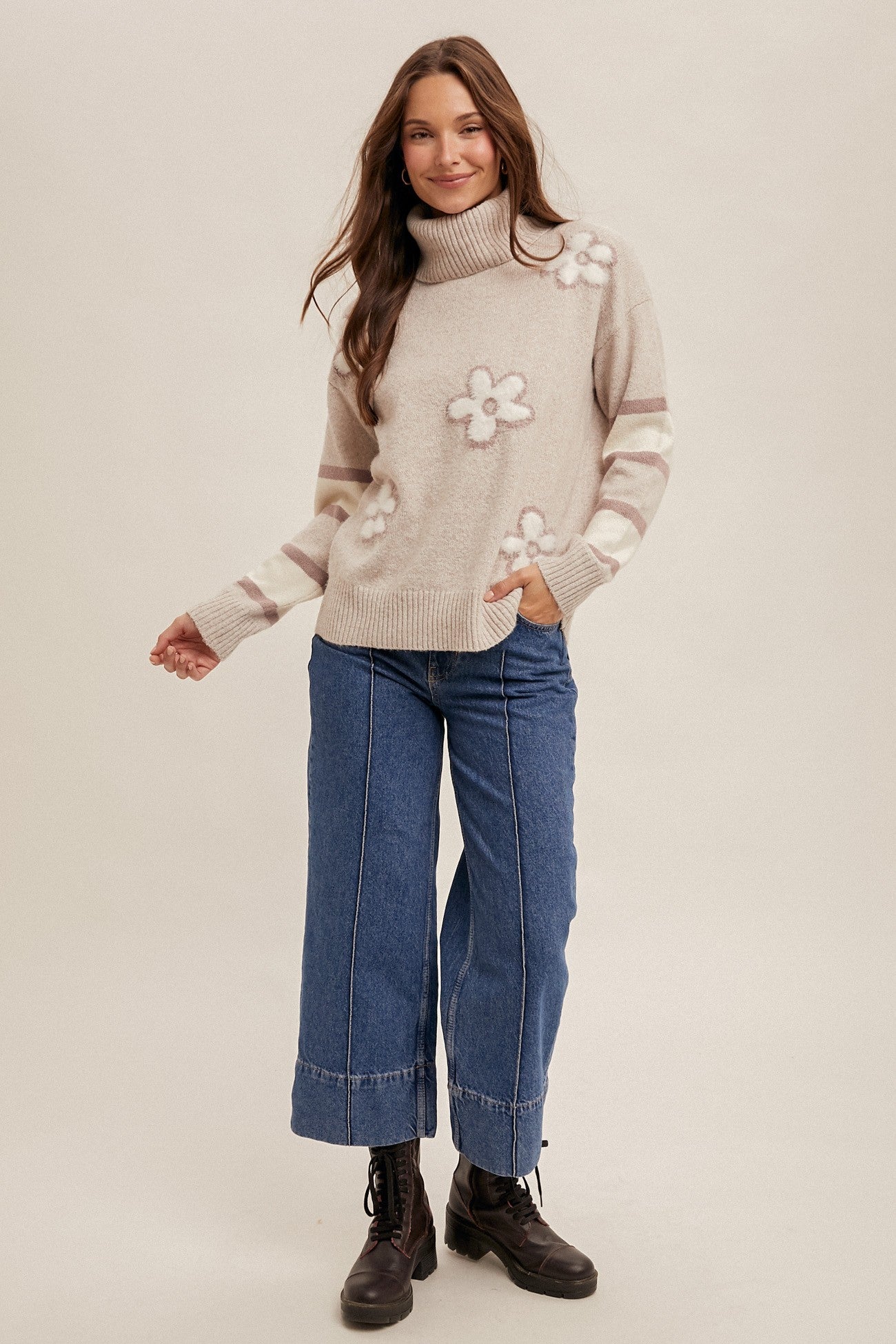 Bessie Floral Turtleneck Sweater -Available Online & Orland Park Store!
