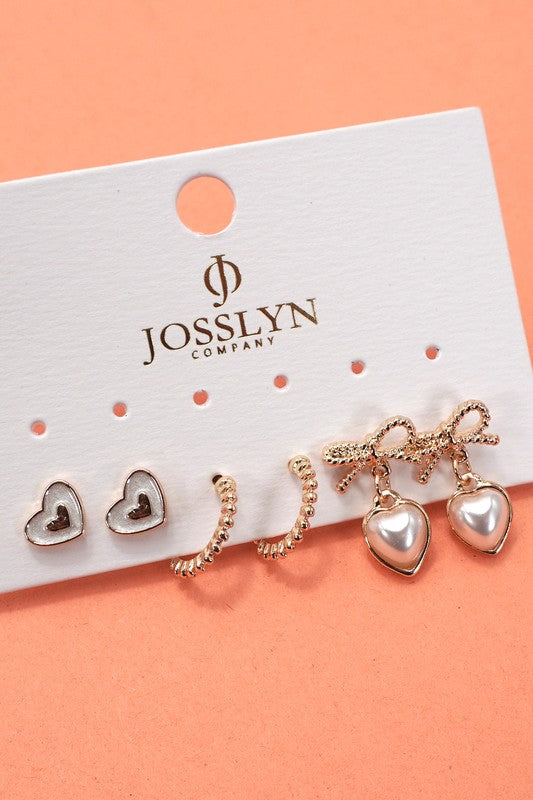 Boogie Heart Bow Earring Trio