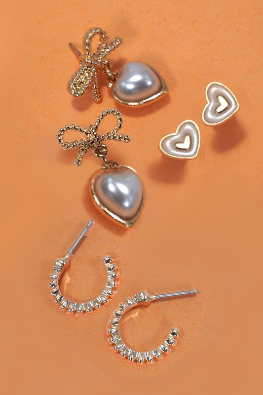 Boogie Heart Bow Earring Trio