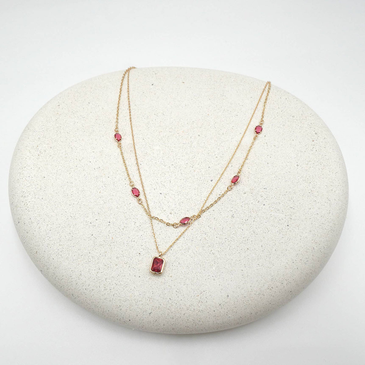 Daphne Layered Pink Bezel Pendant Necklace