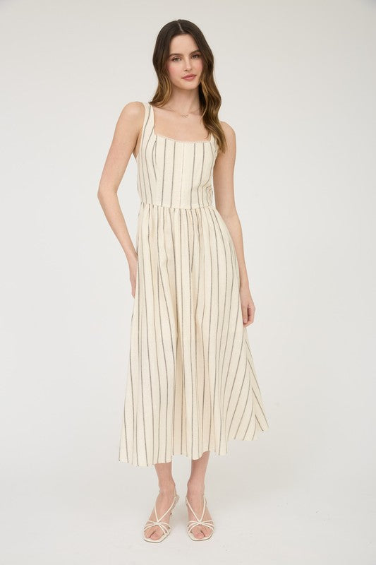 Ella Stripe Midi Dress Light Khaki / Small Ella Stripe Midi Dress Light Khaki / Small