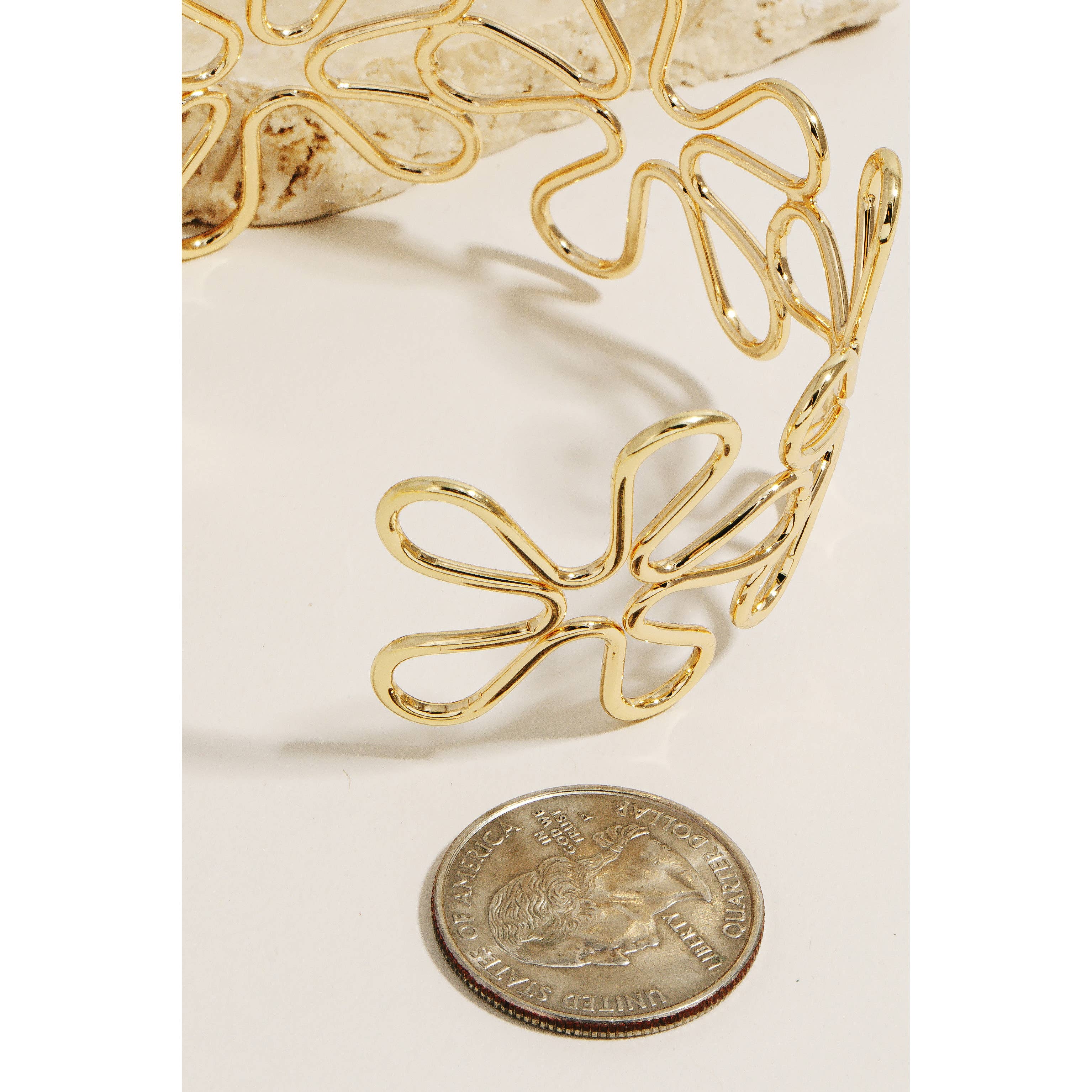 Ainsley Metallic Wire Flower Cuff Bracelet