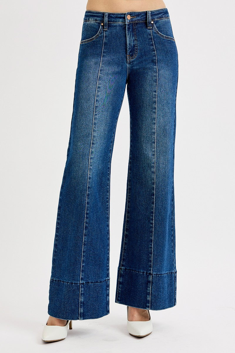 RISEN Rima Mid Rise Ankle Flare Jeans