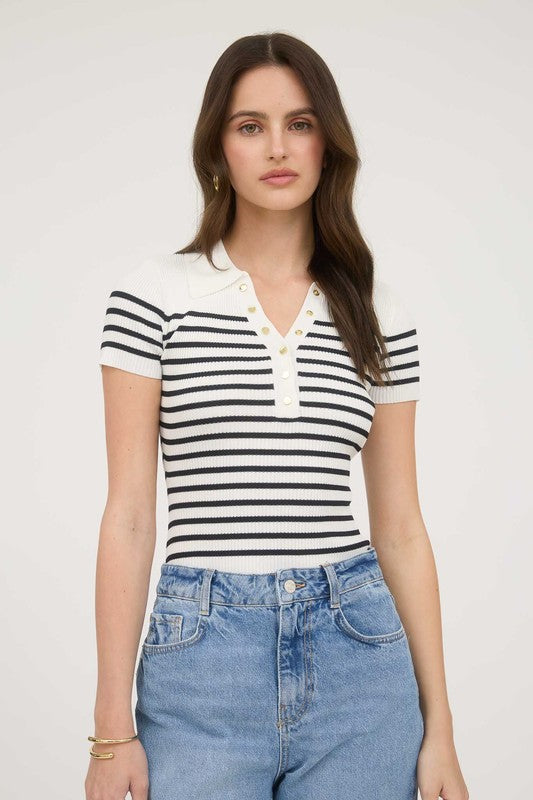 Edgar Stripe Snap Top