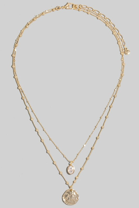Coin and Oval Layer Necklace
