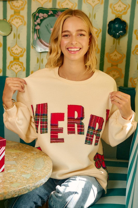 Merry Plaid Patch Sweatshirt