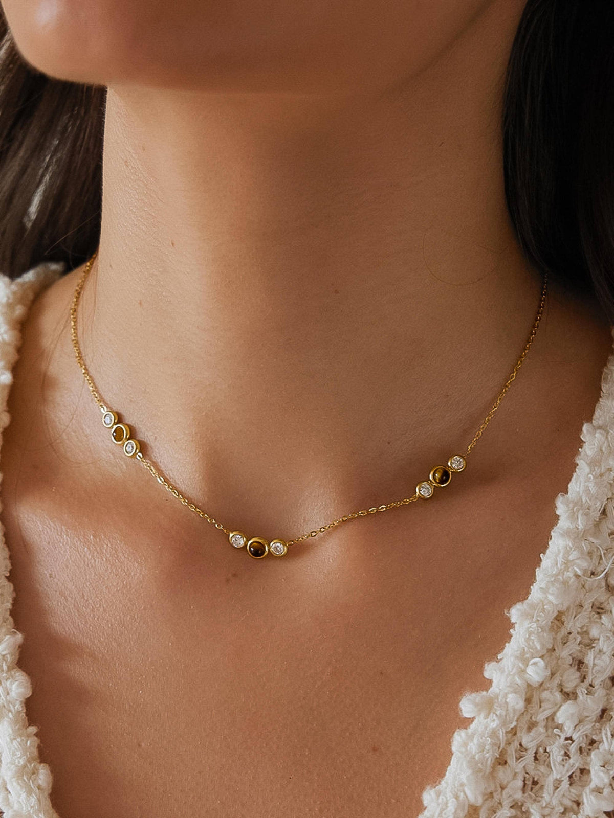 Flânerie by MAIQ Embla 18K Gold Non-Tarnish Tiger Eye CZ Necklace