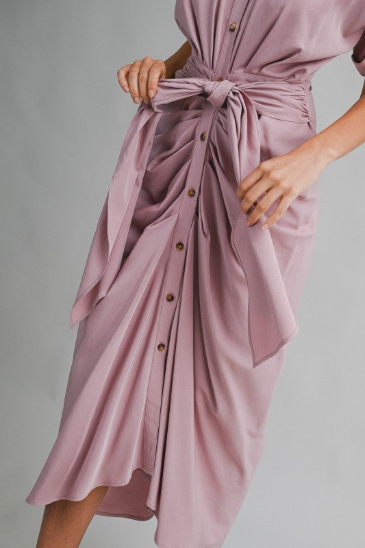Michah Front Tie Midi Ruched Dress
