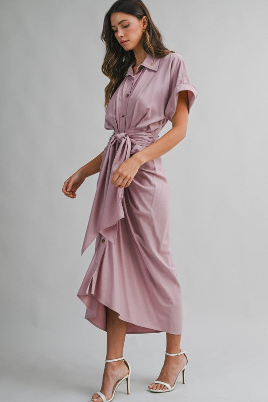 Michah Front Tie Midi Ruched Dress