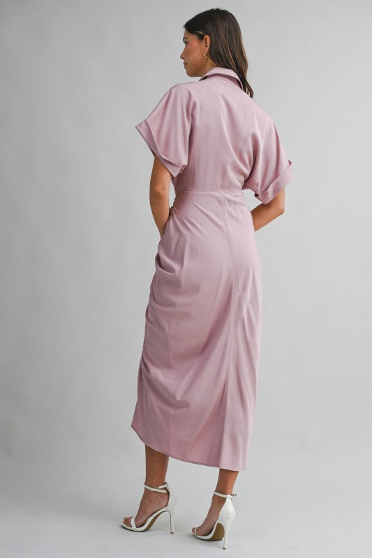 Michah Front Tie Midi Ruched Dress