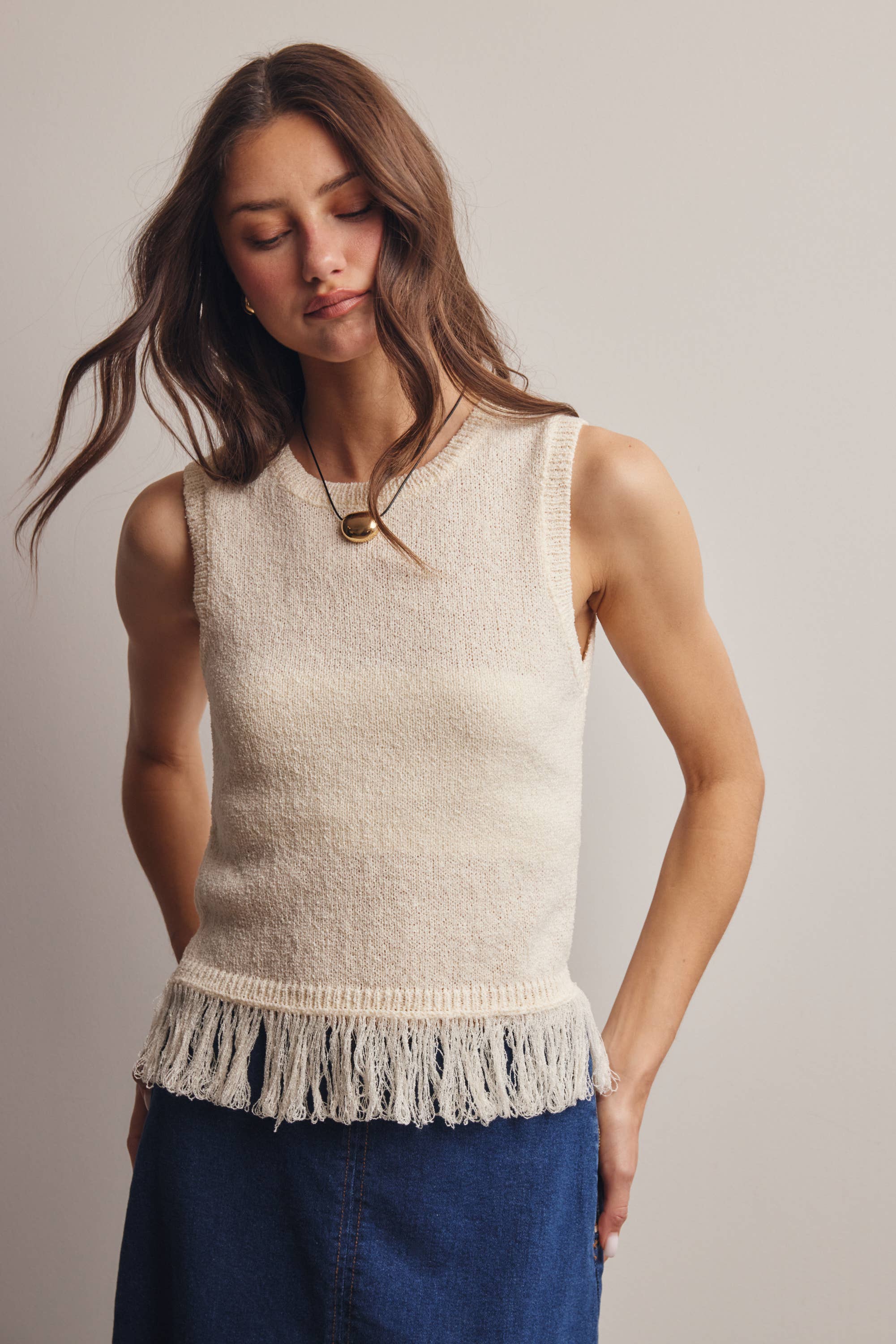 Felicity Fringe Hem Sleeveless Knit Top