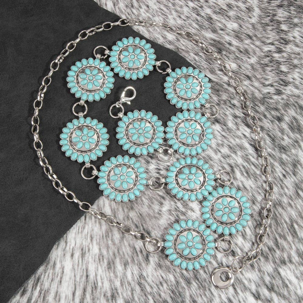Adison Round Stone Bead Concho Chain Belt