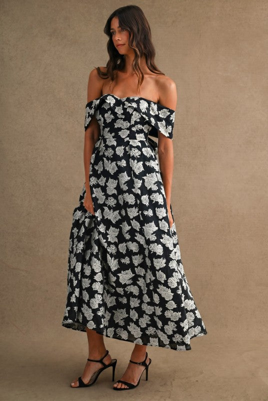 Barker Off Shoulder Midi Floral Dress