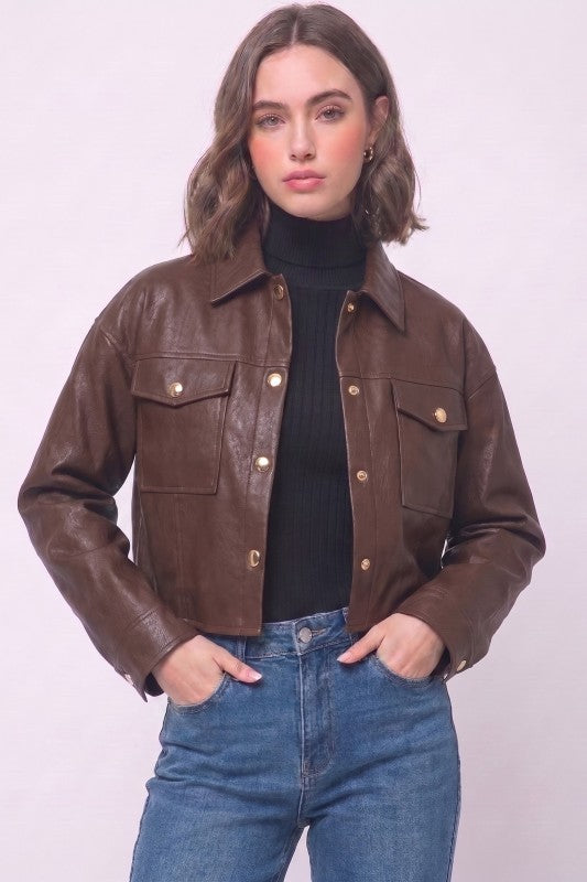 Penny Cropped Faux Leather Jacket