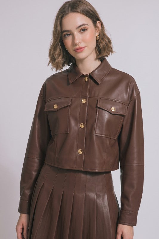 Penny Cropped Faux Leather Jacket