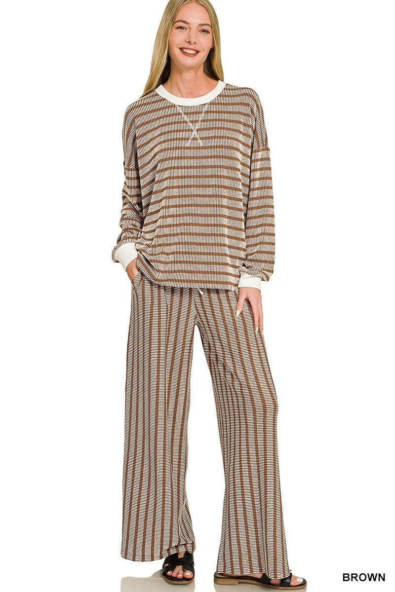 Roxanne Striped Matching Top and Pant Set
