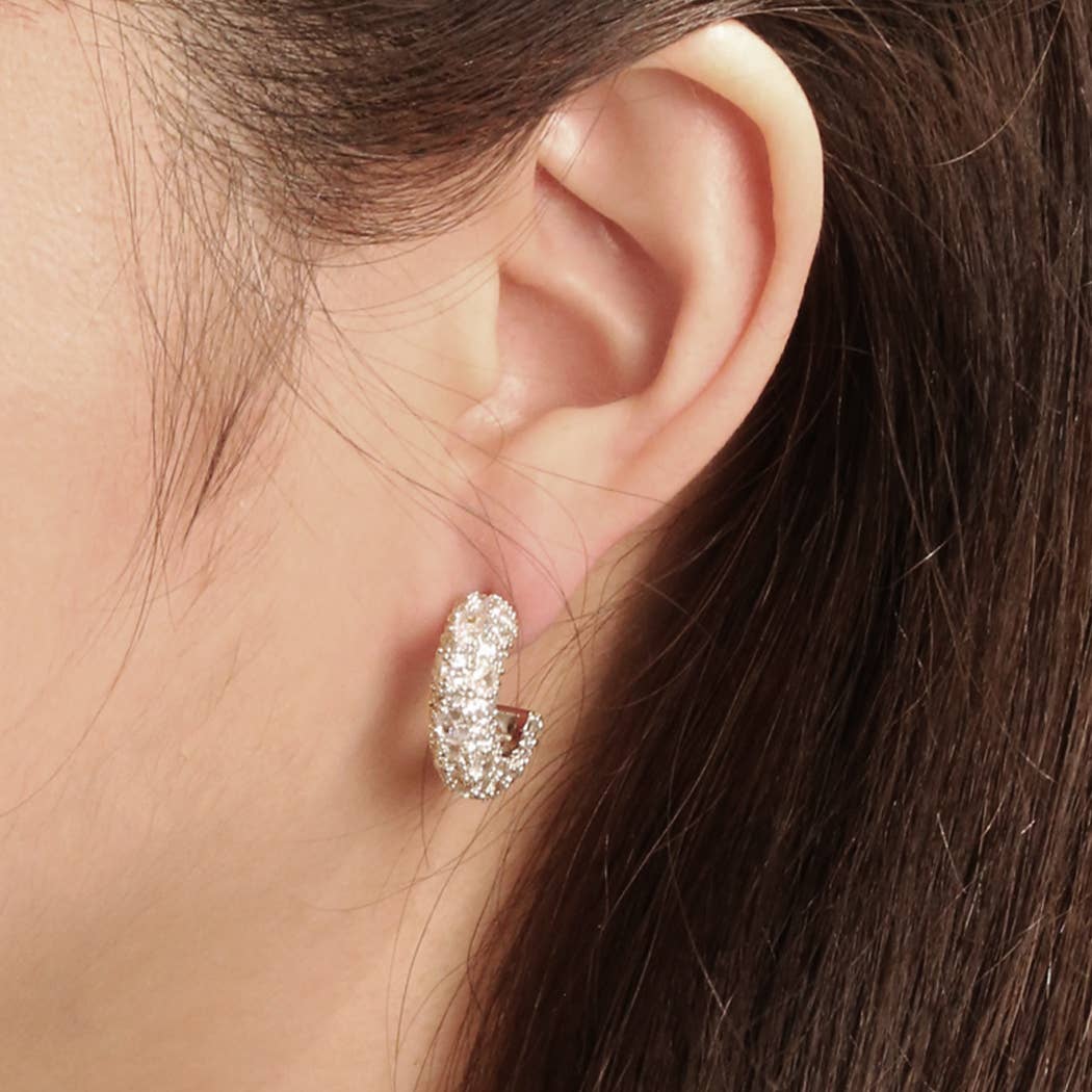 Nola 14K Dipped Half Hoop CZ Paved Post Earrings