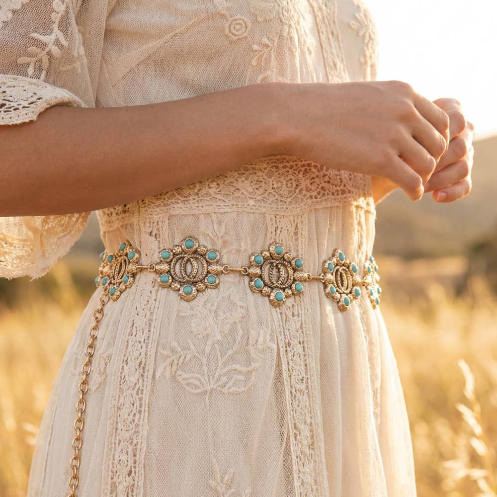 Abba Turquoise Floral Concho Chain Belt