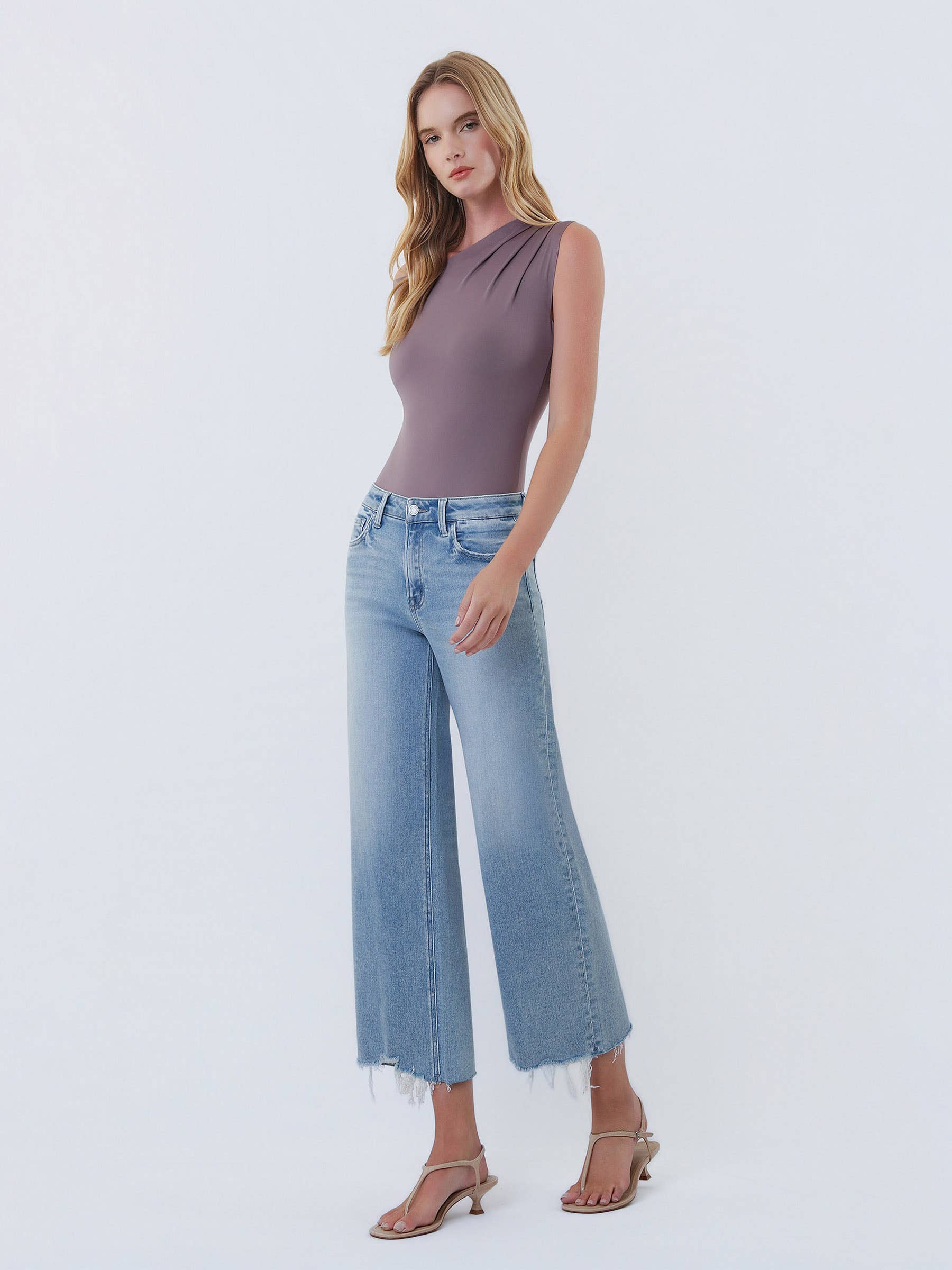 Vervet Ramsey High Rise Distressed Hem Crop Wide Jeans PREORDER