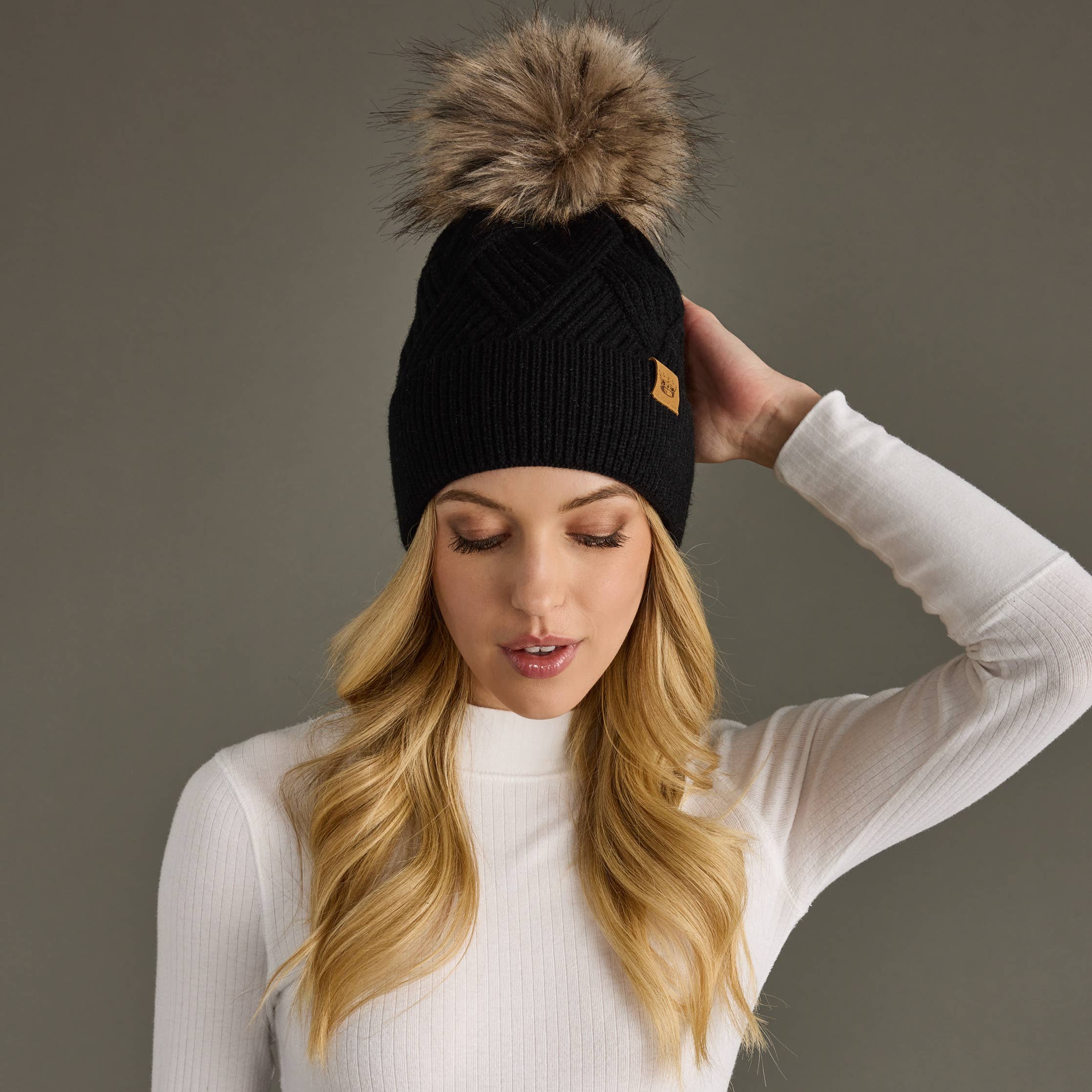 Wilbur Black Decorative Knit Pom Hat