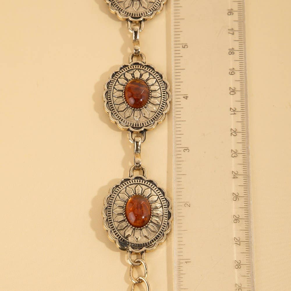 Axel Oval Amber Stud Concho Western Chain Belt