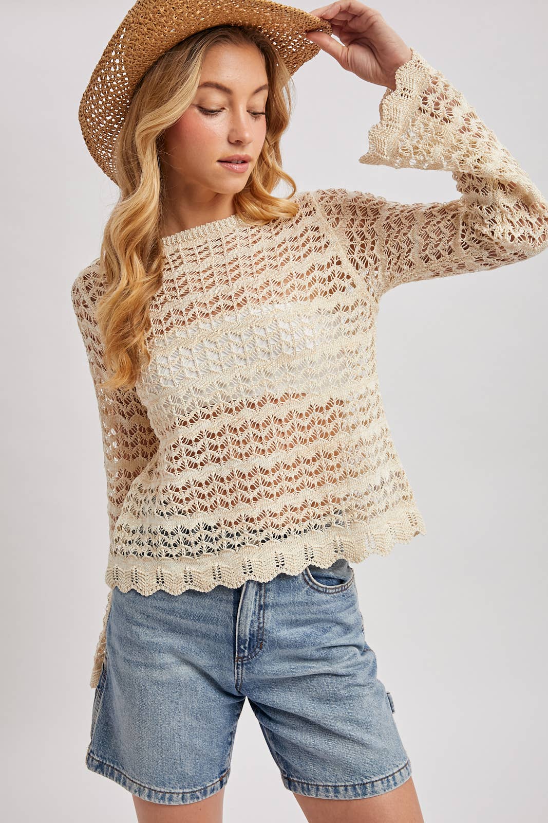 Valia Scallop Hem Pointelle Knit Top