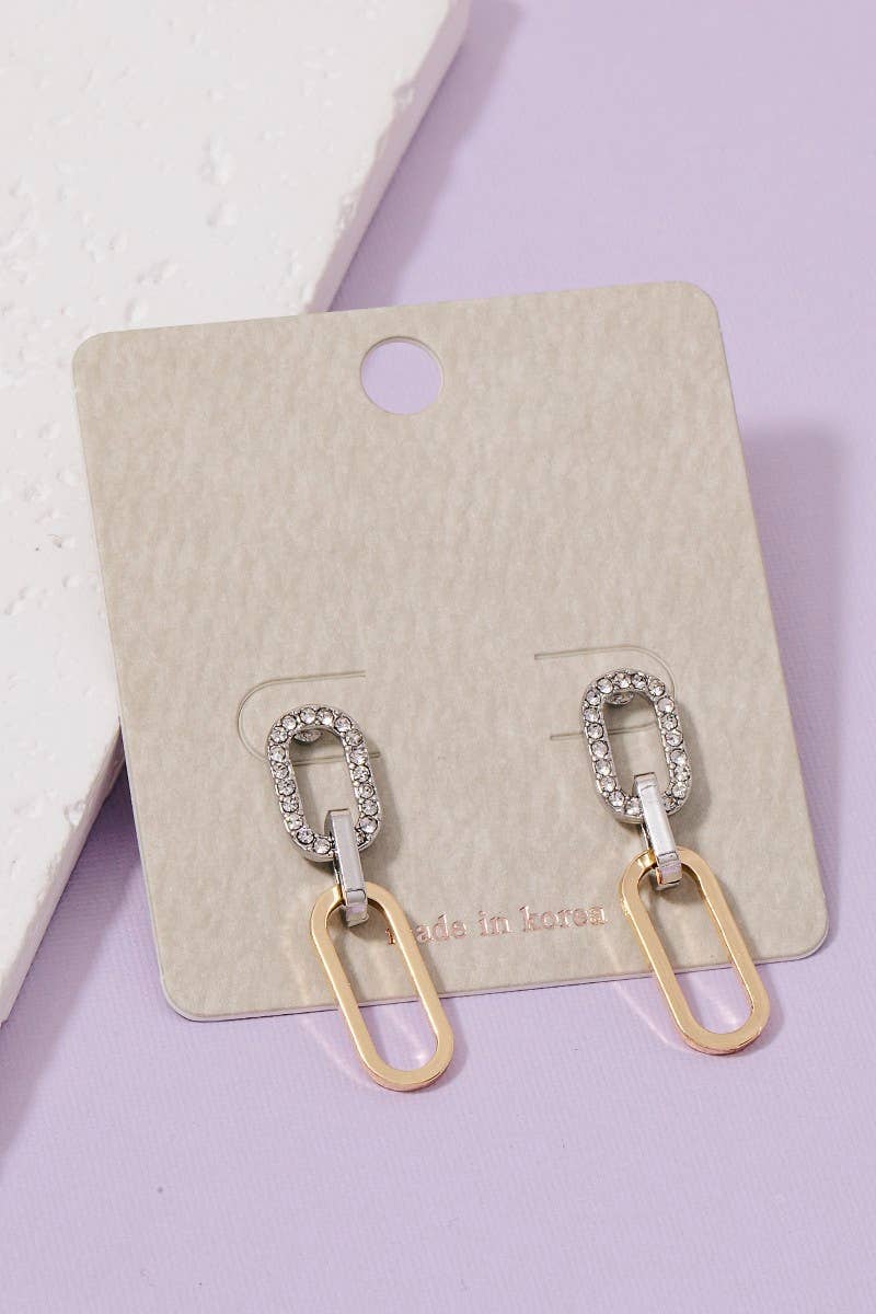 Austin Two Tone Pave Oval Chain Dangle Earrings