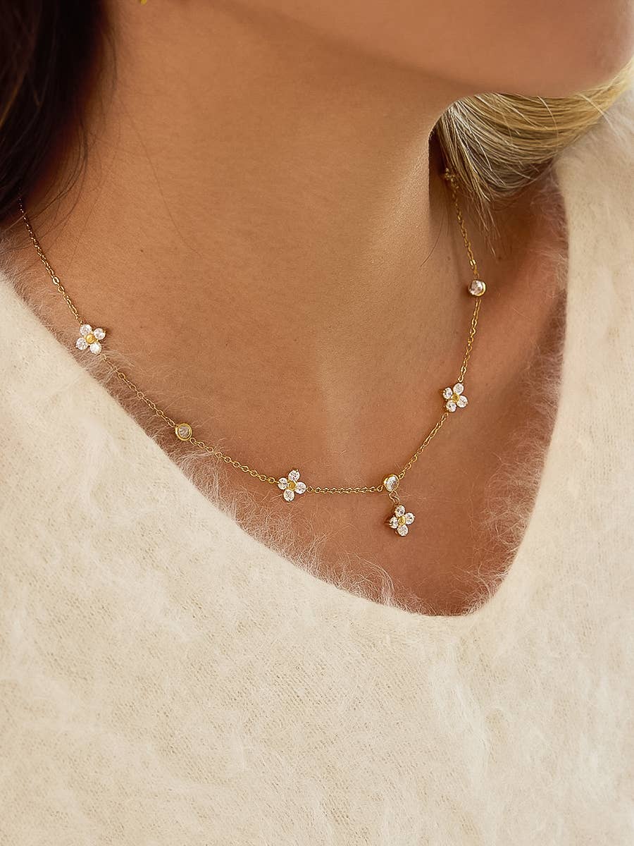 Flânerie by MAIQ Aveline 18K Gold Non-Tarnish CZ Floral Chain Necklace