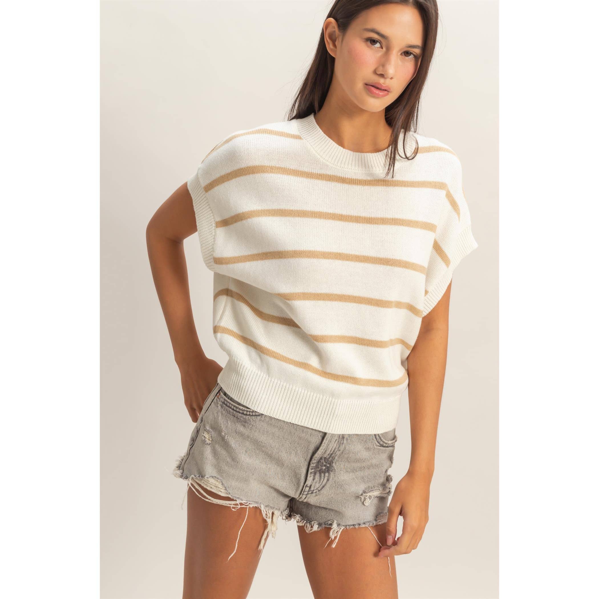 Cici Striped Crew Neck Knit Top