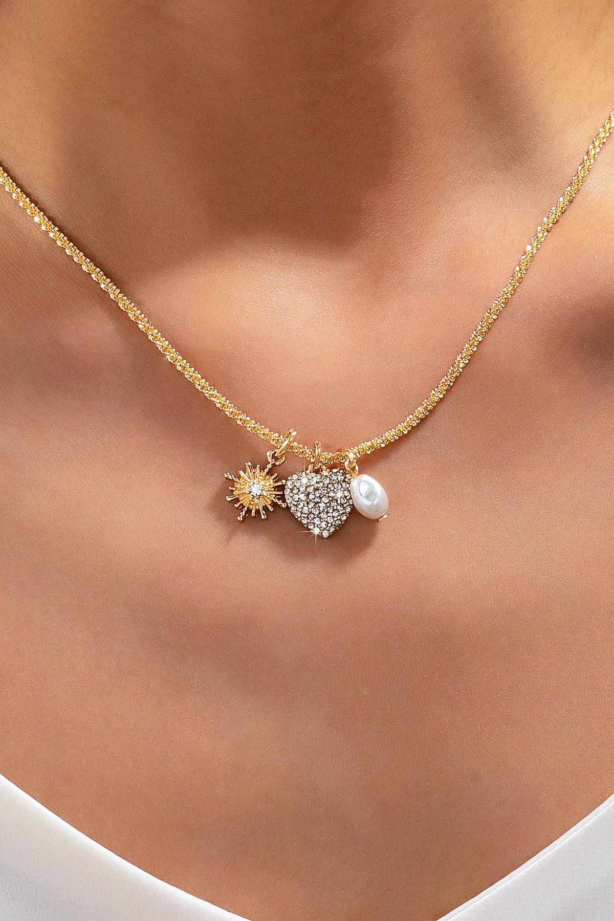 Celestial Heart & Pearl Charm Necklace