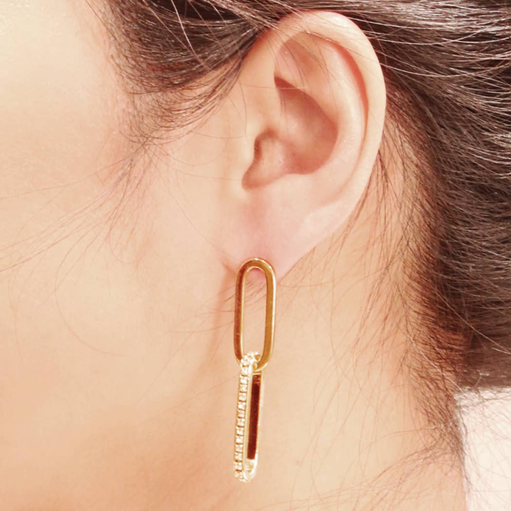 Nelli 14K Dipped CZ Linked Narrow Hoops Post Earrings