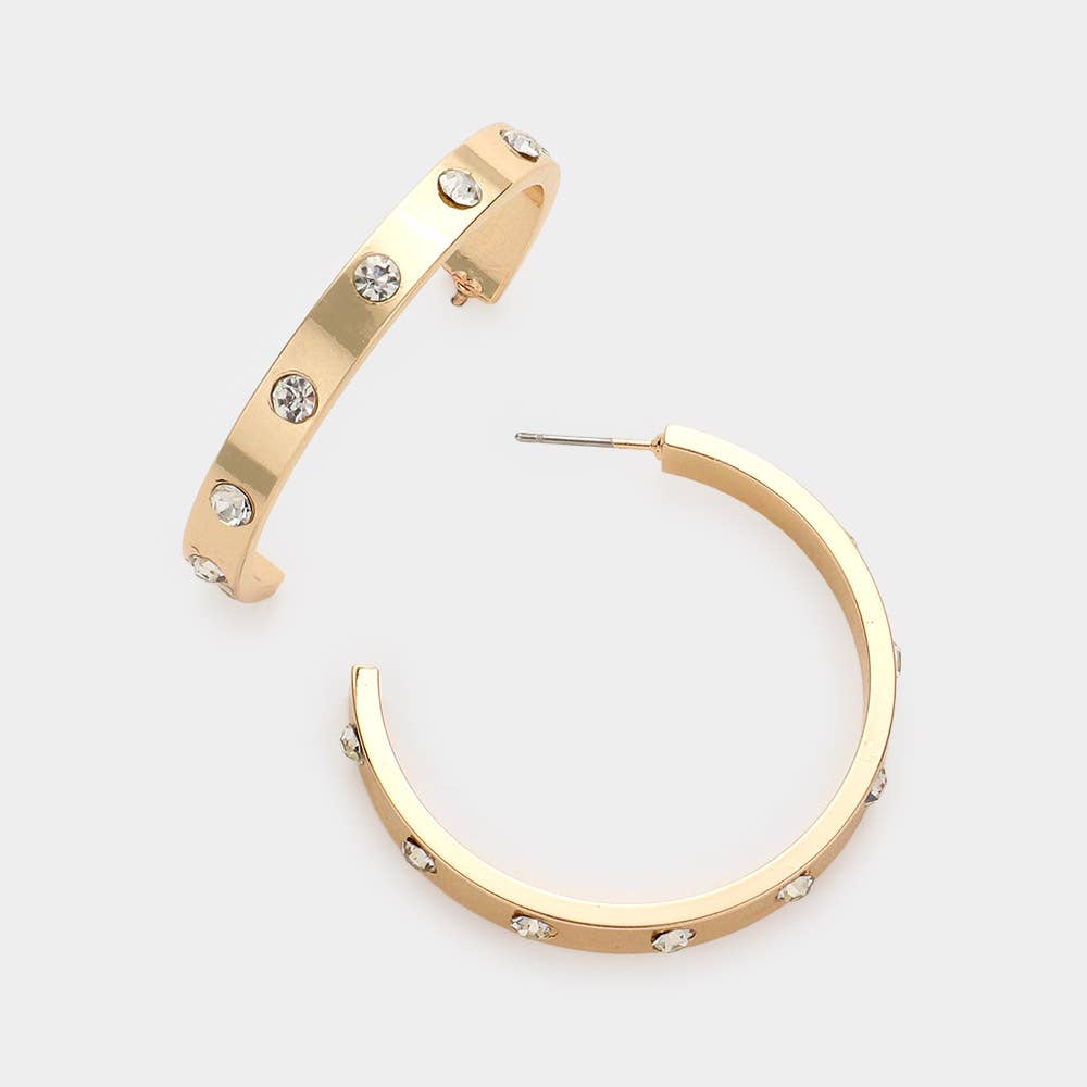 Kia Stone Embellished Metal Hoop Earrings
