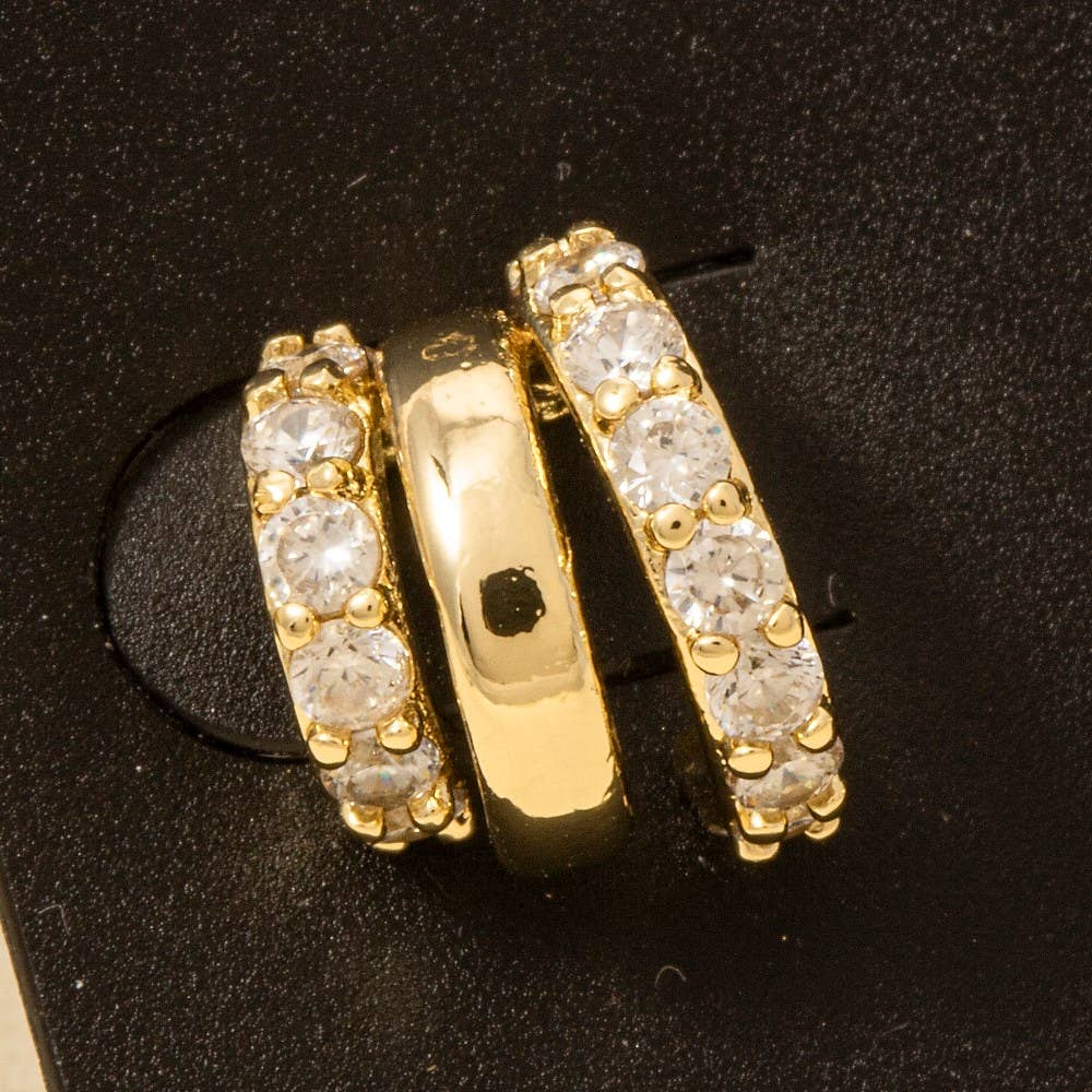 Vett Gold Dipped Cz Pave Wide Layered Hoop Earrings