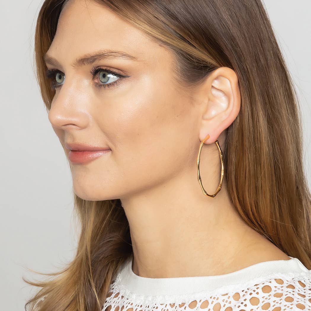 Dia 14K Gold-Dipped Textured Hoop Post Earring (2 Colors!)