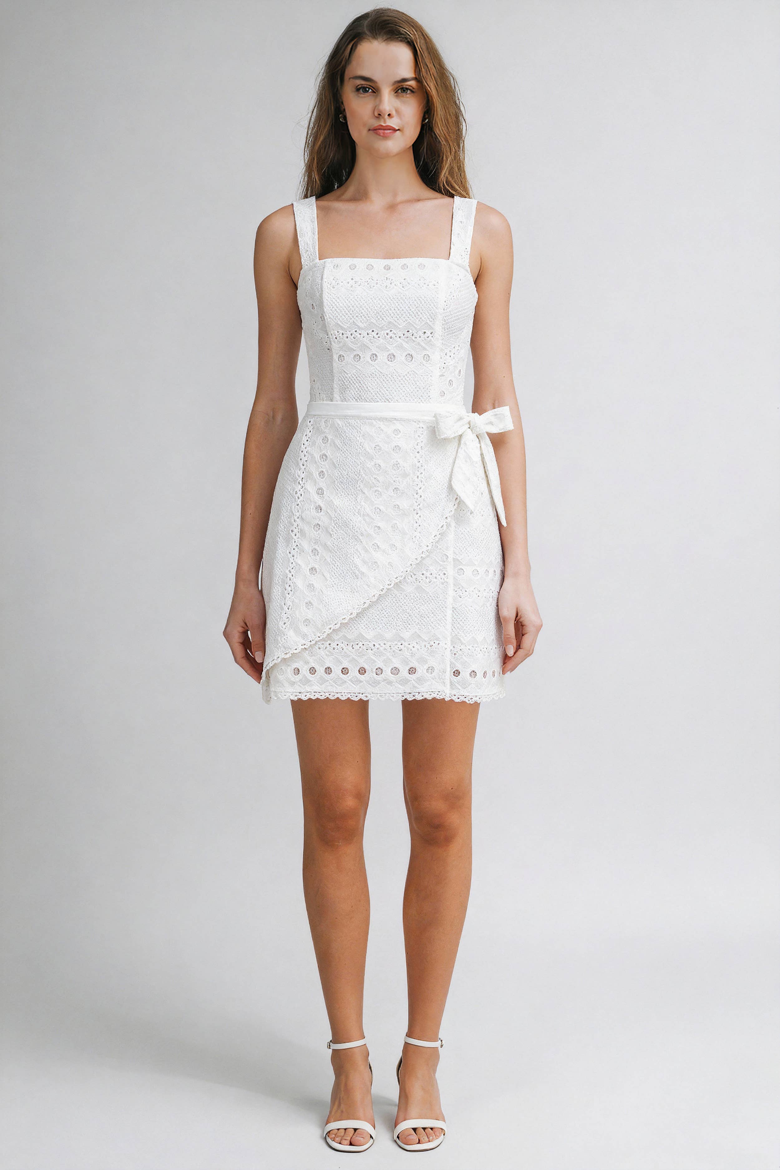 Francis White Lace Wrap Mini Dress