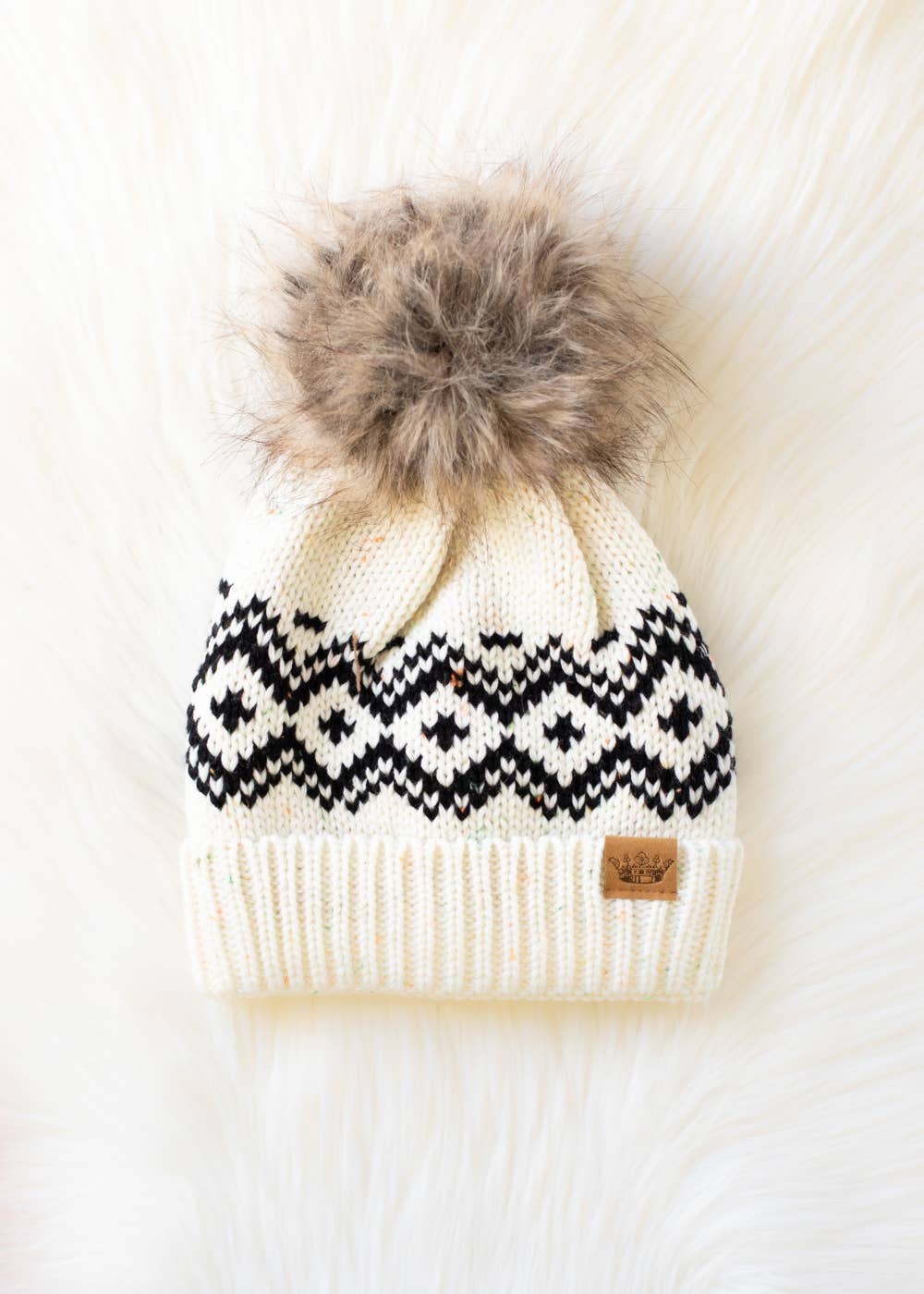 Ware Cream & Speckled Pattern Pom Hat