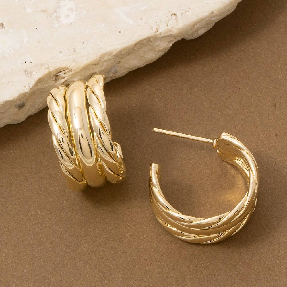 Bider Gold Triple Twisted Rope Hoop Earrings