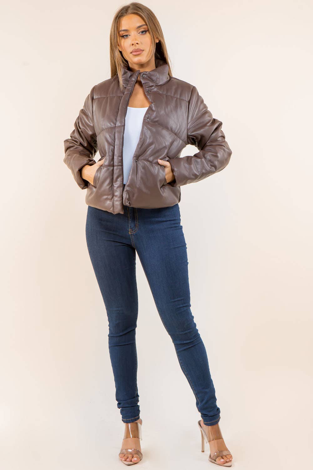 Moely Faux Leather Puffer Jacket