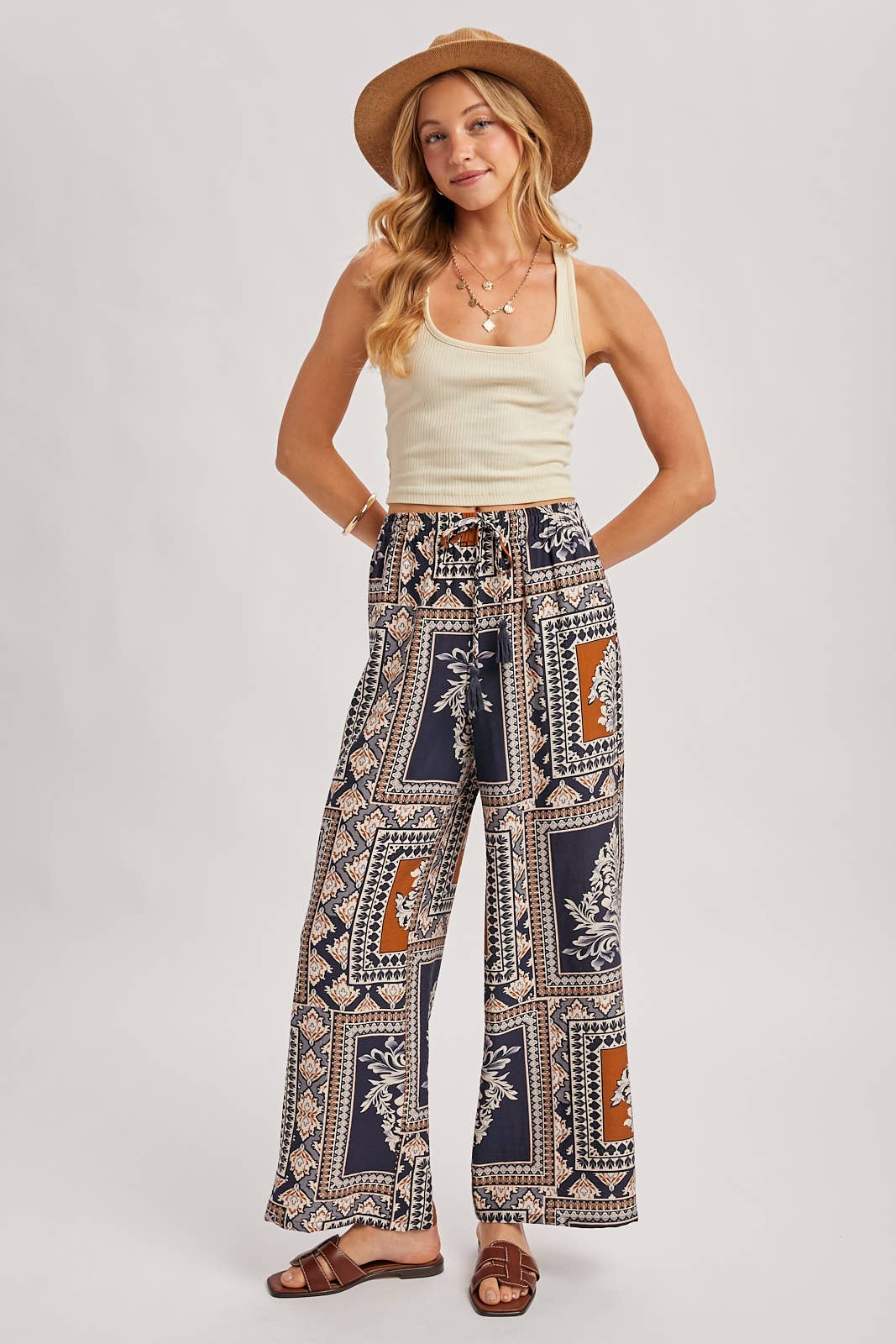 Viki Boho Print Wide Leg Pants