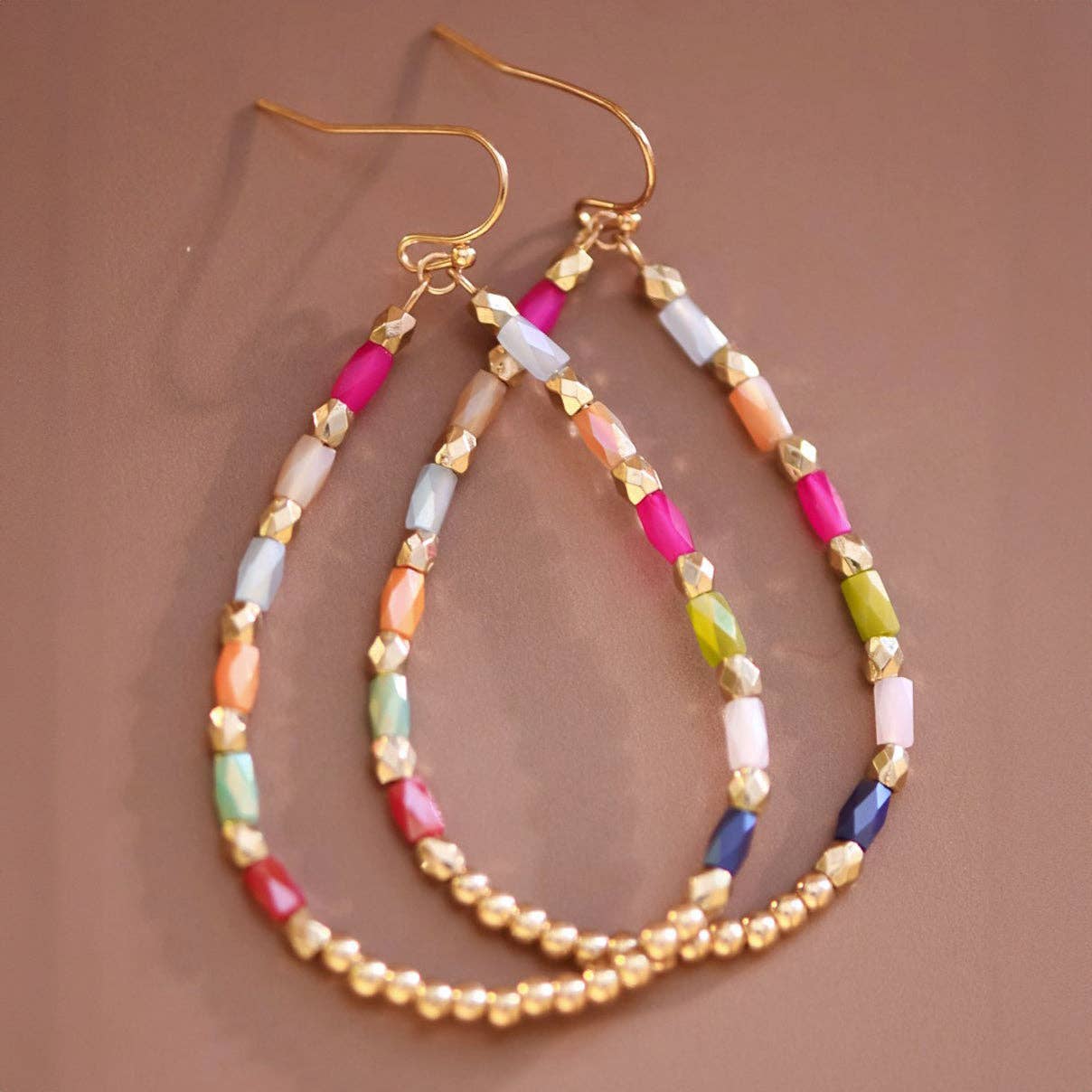 Astor Teardrop Wire Beaded Glass Crystal Earrings