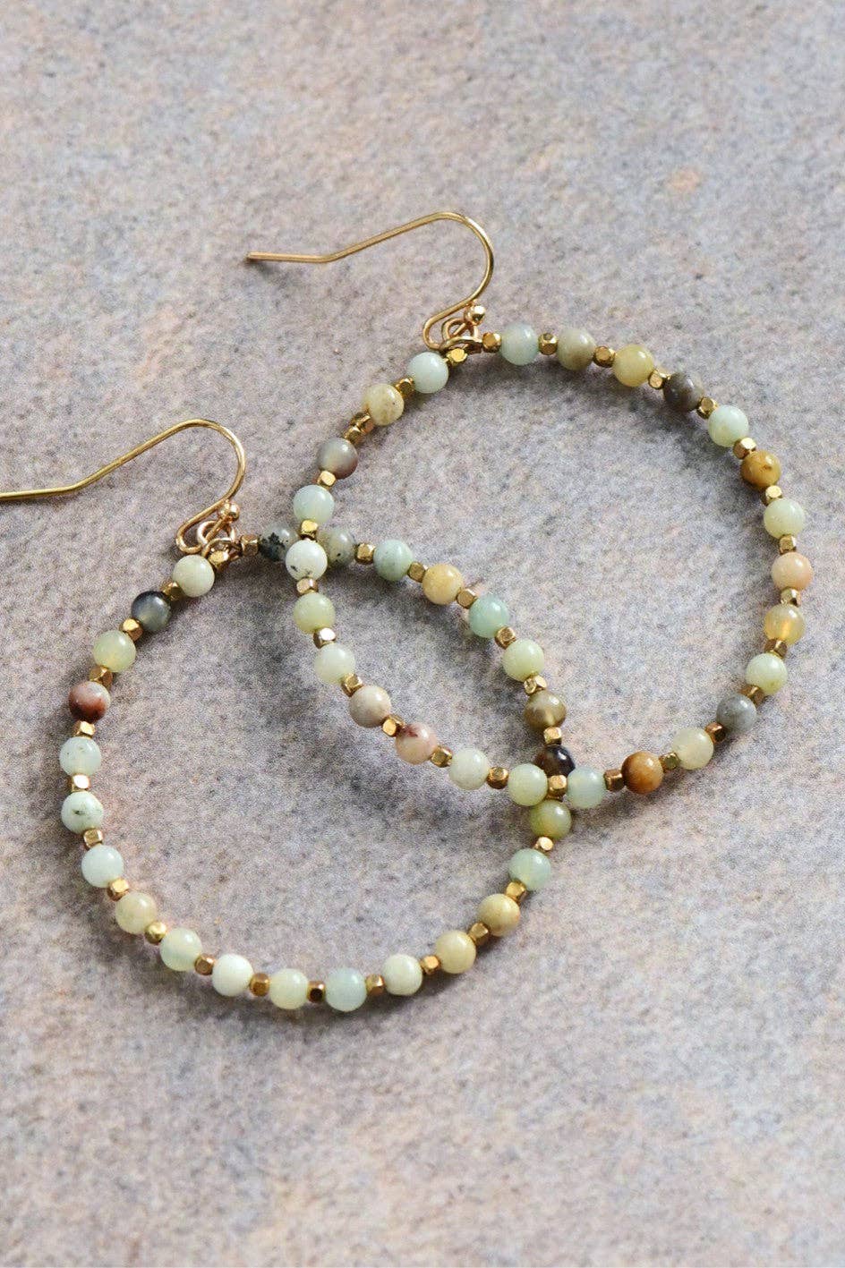 Acy Natural Stone Beaded Circle Drop Earrings
