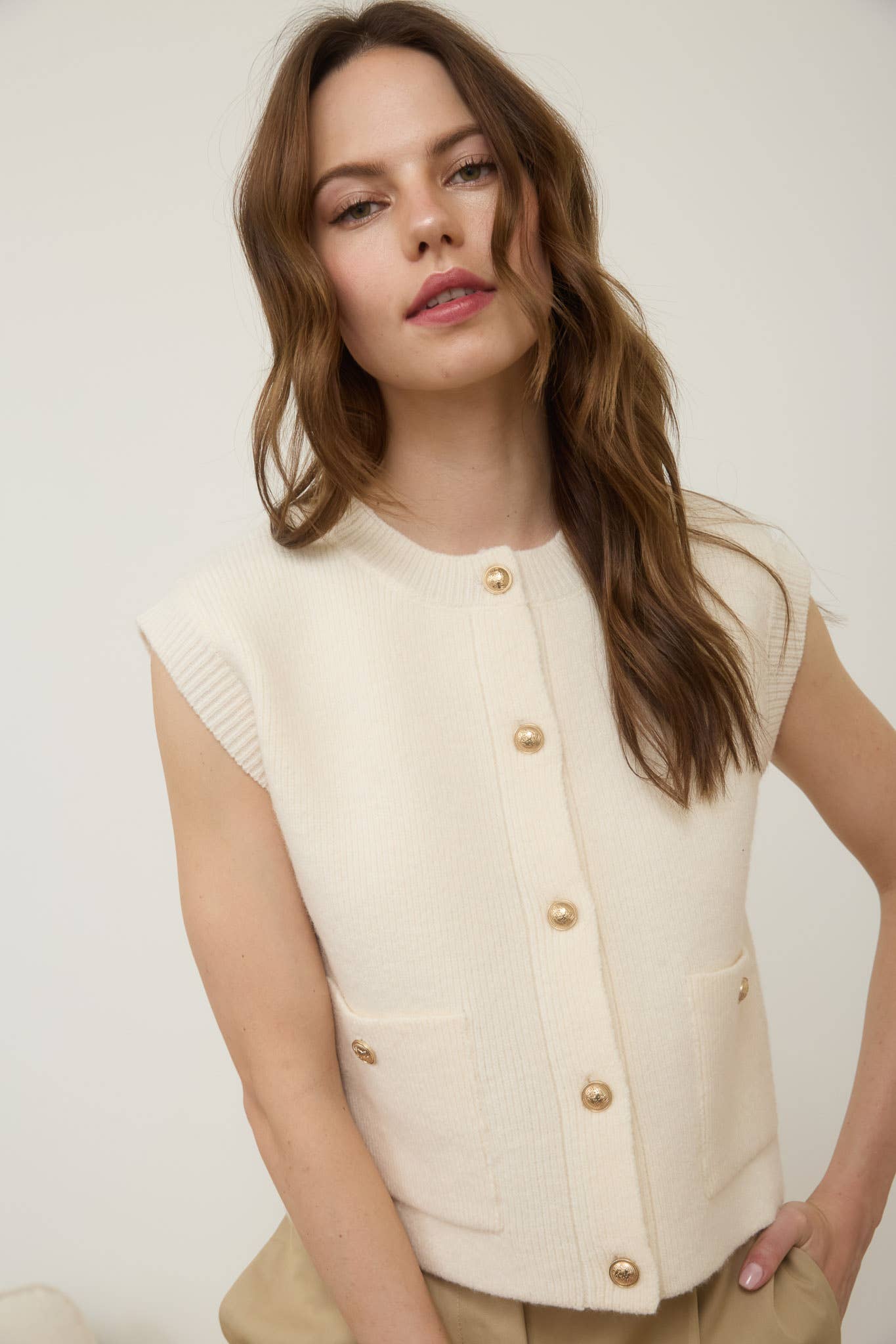 Suzie Button Cream Knit Tank