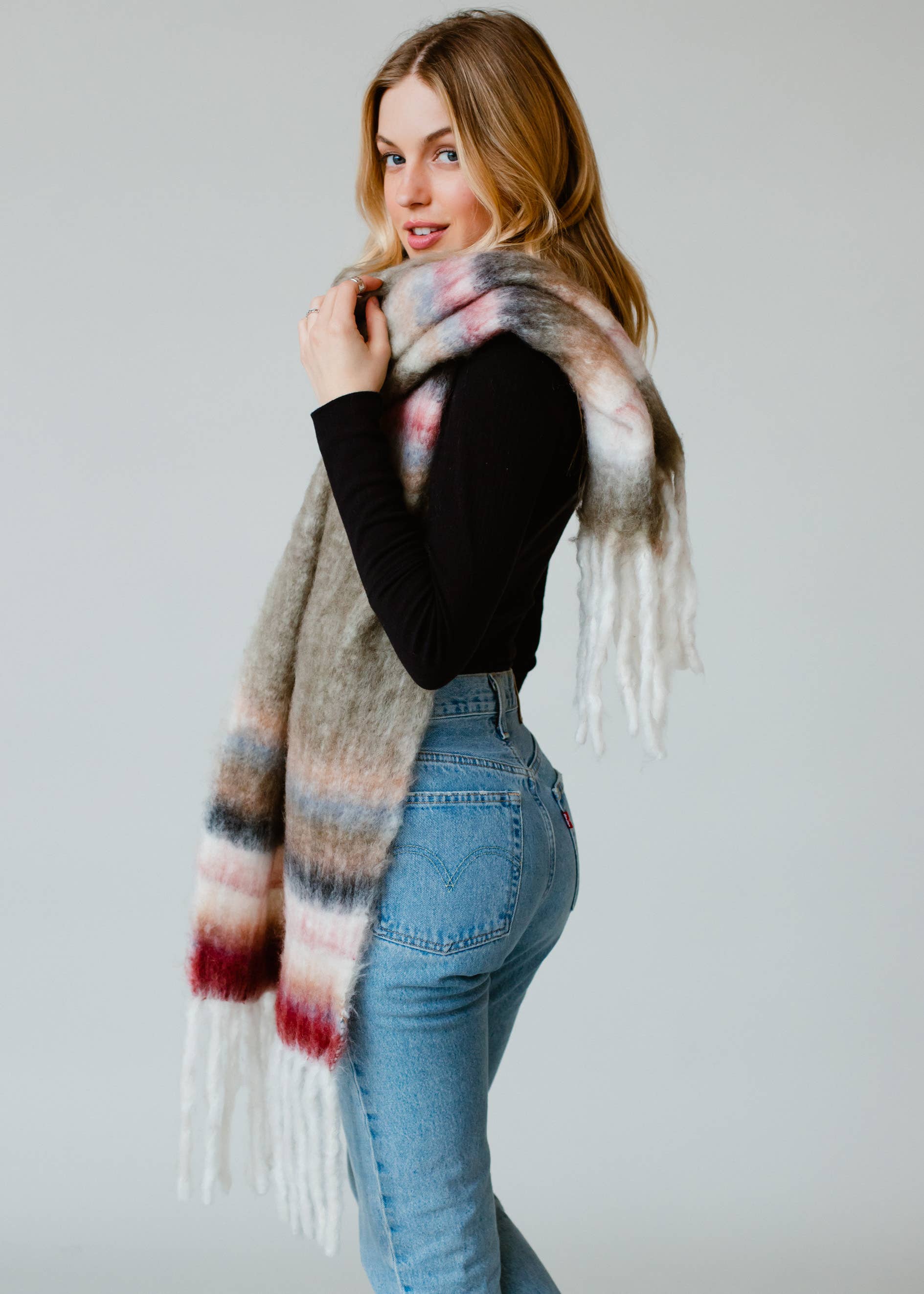 Voola Striped Scarf with Fringe